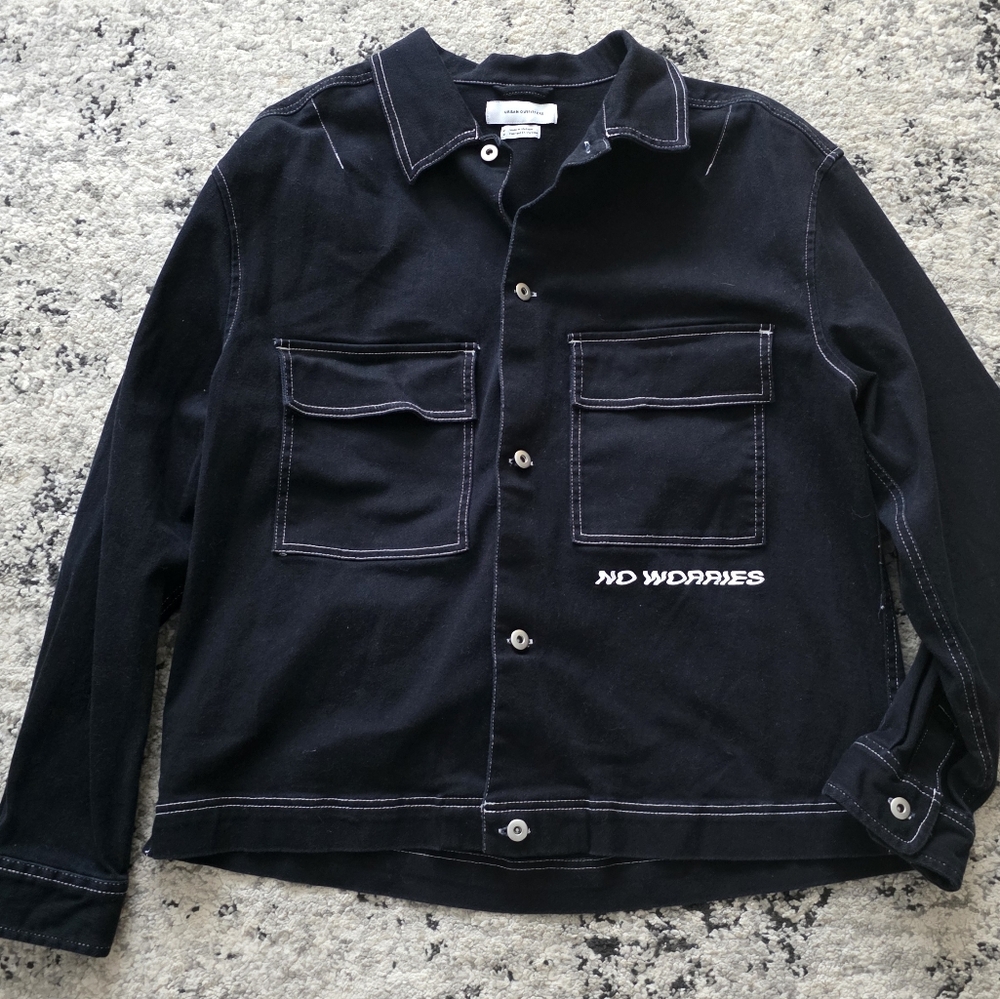 Urban Outfitters No Worries Denim Style Jacket Mens M Black Streetwear Grunge